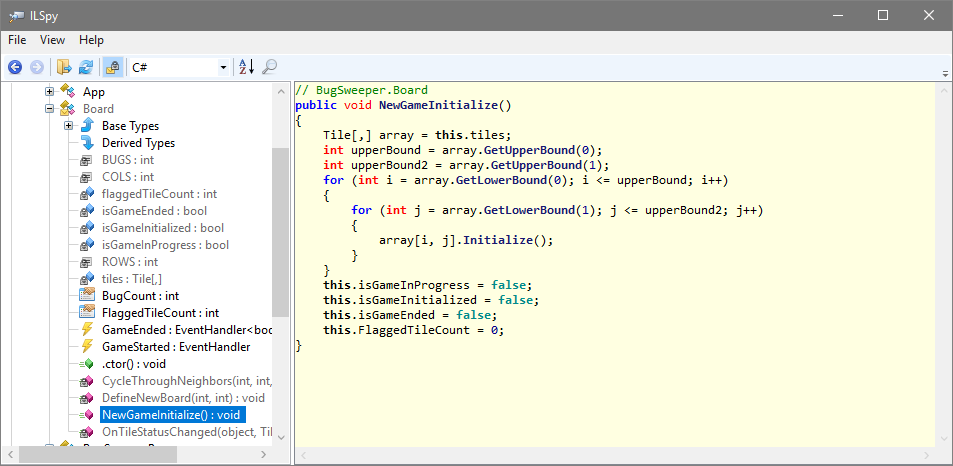 ILSpy showing unprotected code decompiled to easily-readable C#