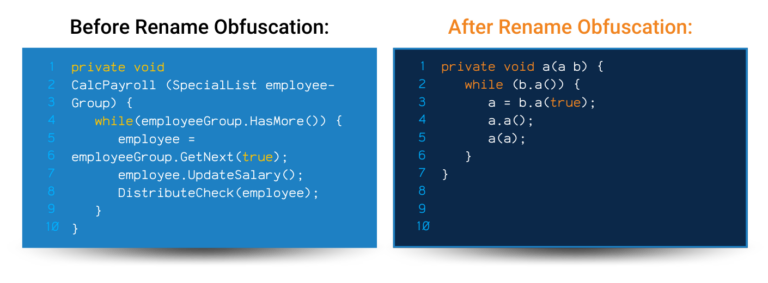 Before and after rename obfuscation example image